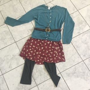 GAP Maroon/burgundy button-down mini skater skirt